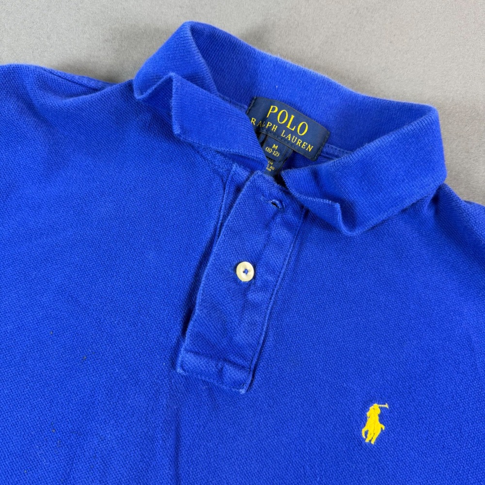 Polo Ralph Lauren Boys Royal Blue Mesh Cotton Polo Yellow Pony Size M 10-12